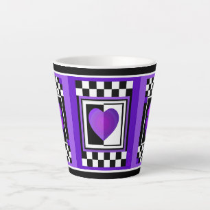 B&W Purple Hearts Beating Latte Mug