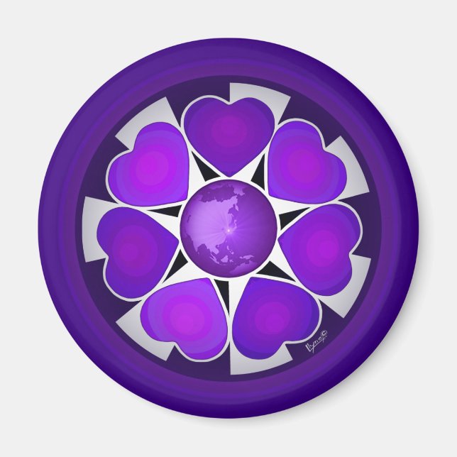 B&W Purple Hearts Beating Magnet (Front)