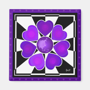 B&W Purple Hearts Beating Magnet