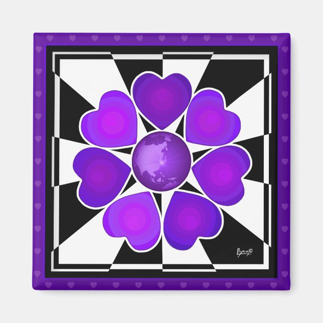 B&W Purple Hearts Beating Magnet (Front)