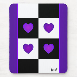 B&W Purple Hearts Beating Mouse Mat