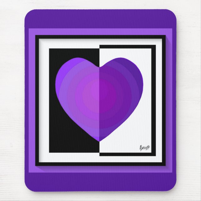 B&W Purple Hearts Beating Mouse Mat (Front)
