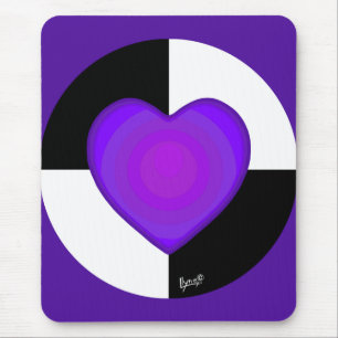 B&W Purple Hearts Beating Mouse Mat