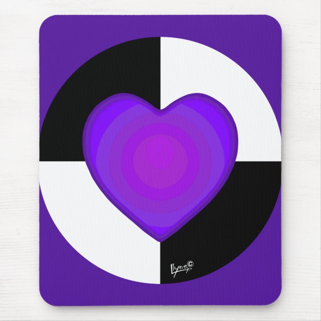 B&W Purple Hearts Beating Mouse Mat (Front)