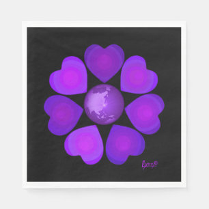 B&W Purple Hearts Beating Napkin