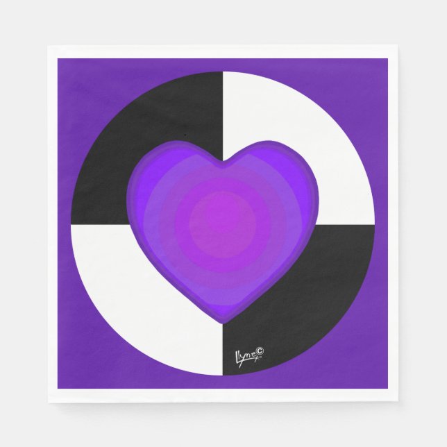 B&W Purple Hearts Beating Napkin (Front)