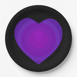 B&W Purple Hearts Beating Paper Plate