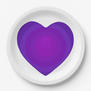 B&W Purple Hearts Beating Paper Plate