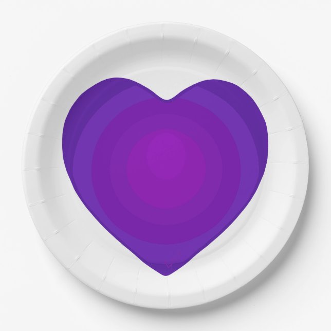 B&W Purple Hearts Beating Paper Plate (Front)