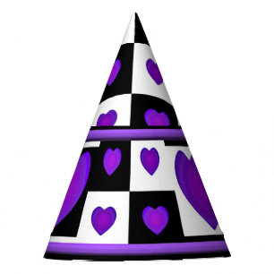 B&W Purple Hearts Beating Party Hat