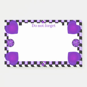 B&W purple hearts beating Post-it Notes
