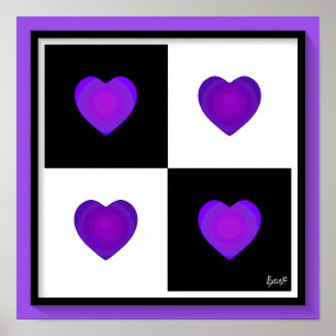 B&W Purple Hearts Beating Poster