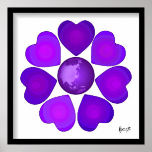 B&W Purple Hearts Beating Poster