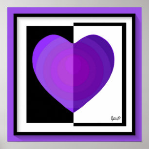 B&W Purple Hearts Beating Poster