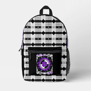 B&W purple hearts beating Printed Backpack