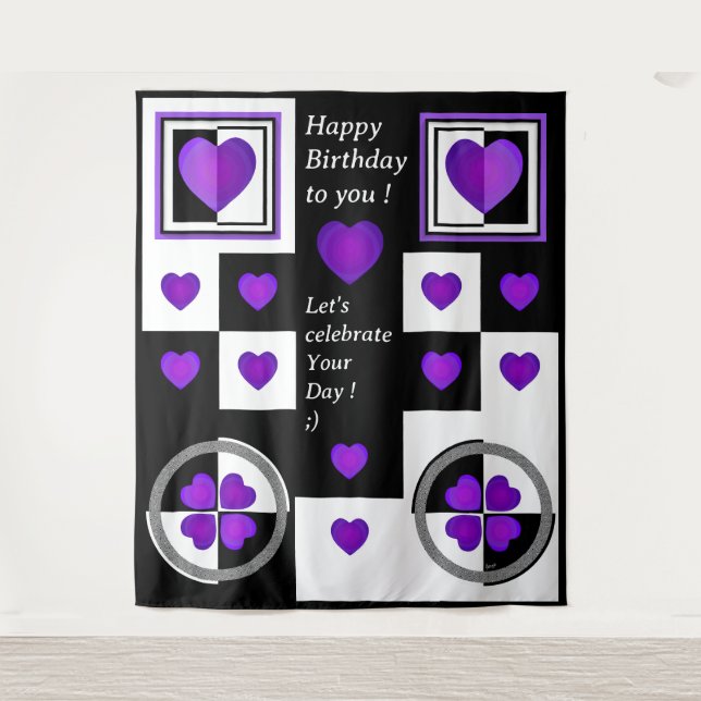 B&W purple hearts beating Tapestry (Front)
