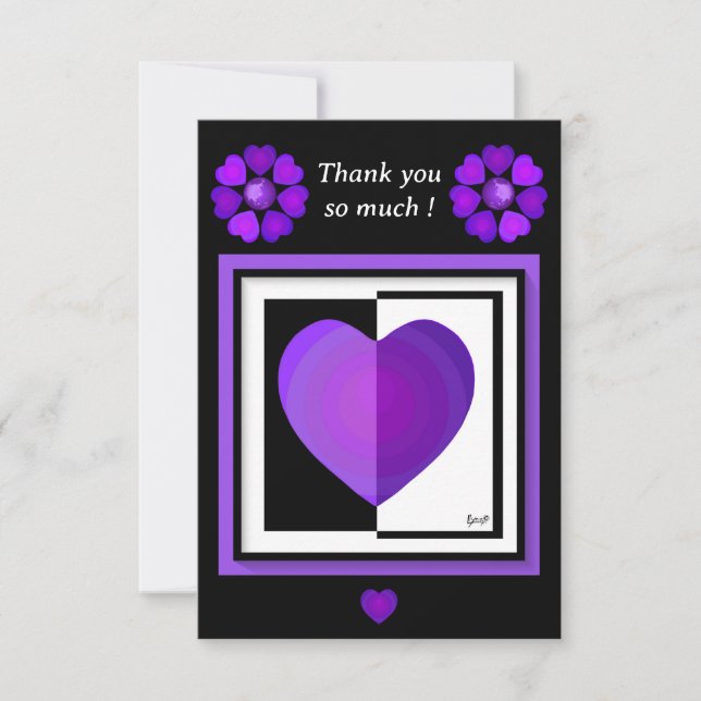 b&w Purple hearts beating Thank You Card (Front)