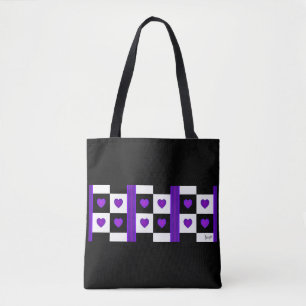 B&W Purple Hearts Beating Tote Bag