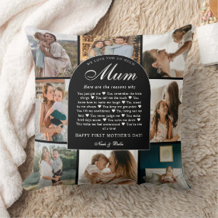 B & W Reasons We Love You Mum Photo Grid Collage Cushion