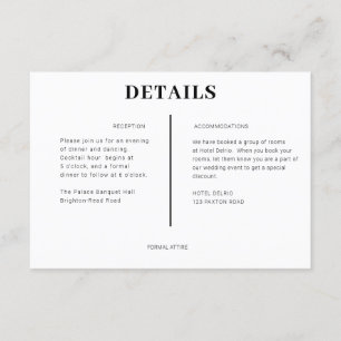 B & W Reception & Accommodations Details Enclosure Card
