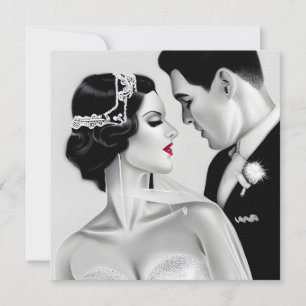 B&W Retro Art Deco Vintage Bride & Groom