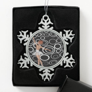 B&W Retro Circles Ballerina Snowflake Pewter Christmas Ornament