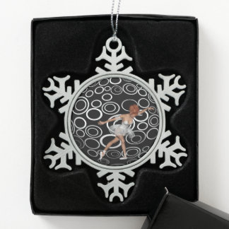 B&W Retro Circles Pretty Ballerina Dance Snowflake Pewter Christmas Ornament