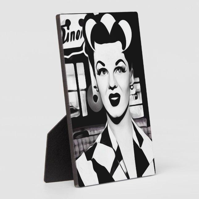 B&W Retro Diner Waitress Plaque (Side)