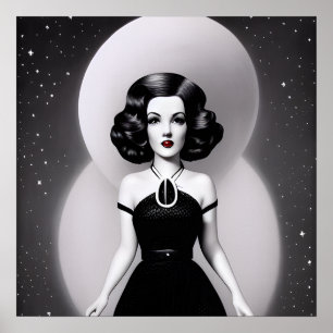 B&W Retro Sci-fi Woman Poster