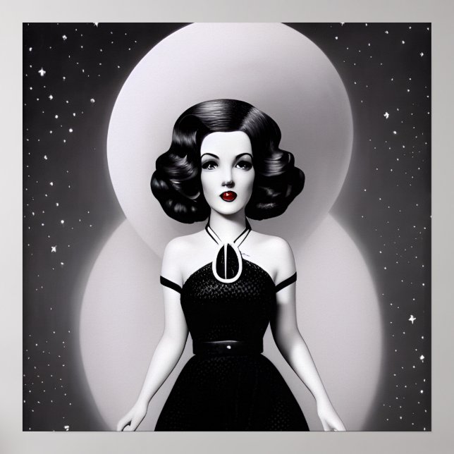 B&W Retro Sci-fi Woman Poster (Front)