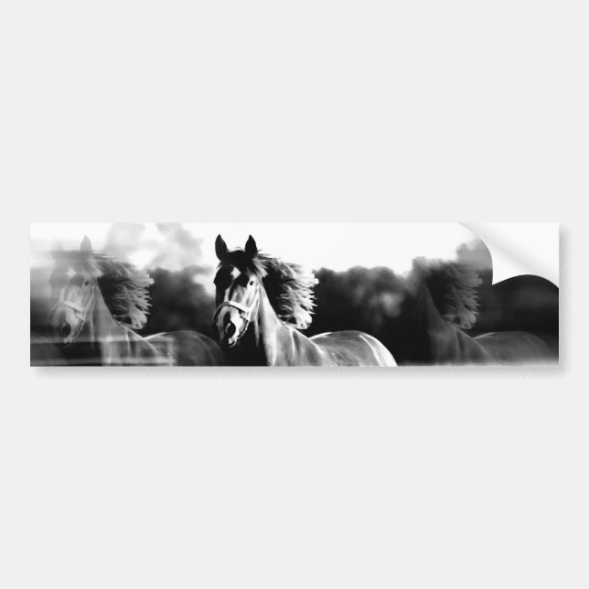 B&W Running Horse Bumper Sticker (Front)