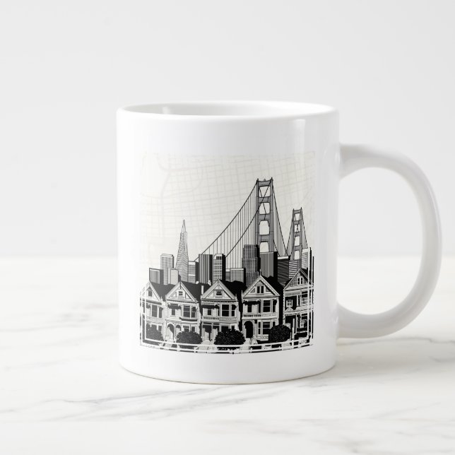 B&W San Francisco California Large Coffee Mug (Right)