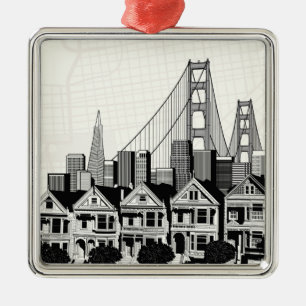 B&W San Francisco California Metal Tree Decoration