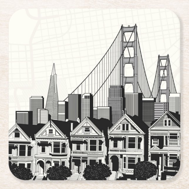 B&W San Francisco California Square Paper Coaster (Front)