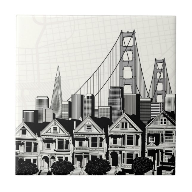 B&W San Francisco California Tile (Front)