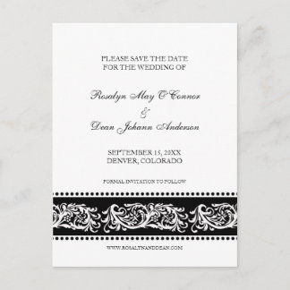 B&W scroll custom wedding save the date flat cards