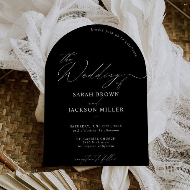 B & W Simple Elegant Modern Script QR Code Wedding Invitation (Creator Uploaded)