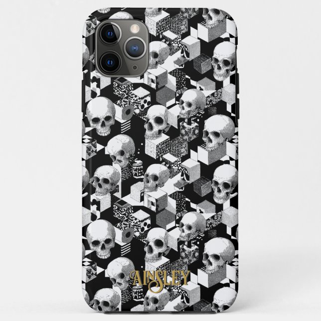 B/W Skull Optical Pattern Gothic Cube Illusion Case-Mate iPhone Case (Back)