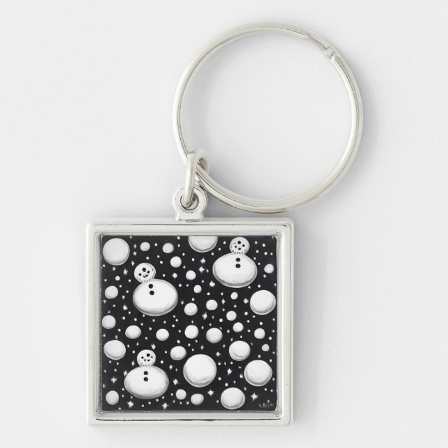B&W Snowballs & Snowmen Key Ring (Front)