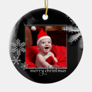 B&W Snowflakes "First Christmas" Photo Ornament