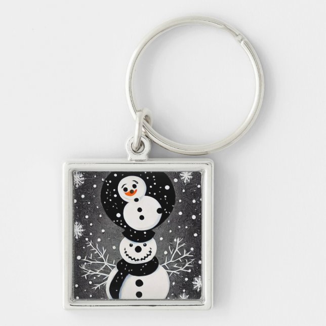 B&W Snowman Balancing Act Key Ring (Front)