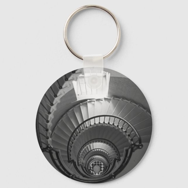 B&W spiral lighthouse staircase Key Ring (Front)