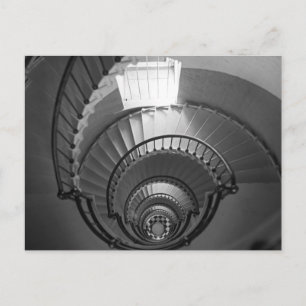 B&W spiral lighthouse staircase Postcard
