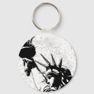 B&W Statue of Liberty Key Ring