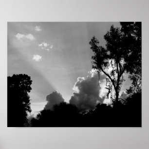 B&W Sun Rays at Sunset - Sky Photo Poster