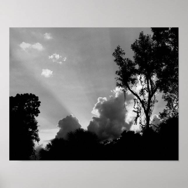 B&W Sun Rays at Sunset - Sky Photo Poster (Front)