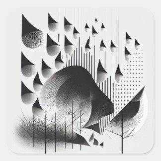 B&W Surreal Optical Illusion Abstract Forest Card Square Sticker
