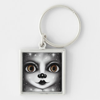 B&W Surreal Pop Big Eyes Mime Key Ring