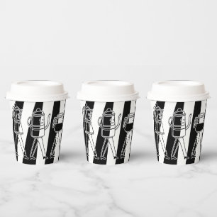 B & W Three Coffee Makers Striped Coffee Paper Cups