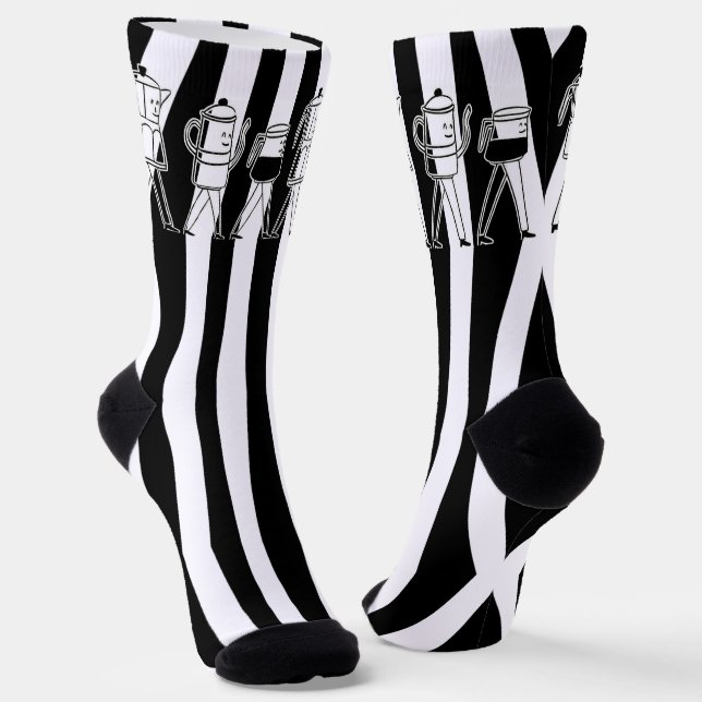 B & W Three Coffee Makers Striped Coffee Socks (Angled)
